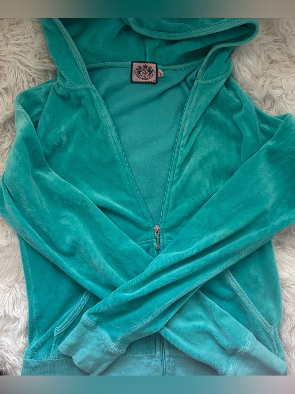 Vintage Rare Y2K Juicy Couture Teal Velour Zip-Up Hoodie